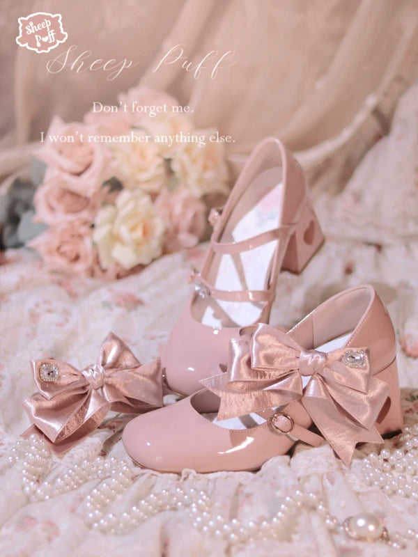 Sheep Puff Valentine Bow Mary Jane Shoes for girls, featuring a cute sheep puff design and a large bow on the strap.
