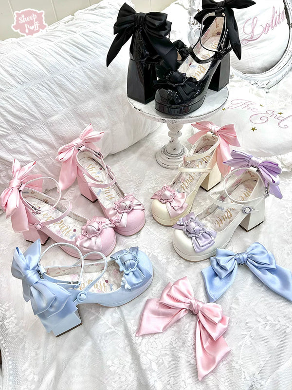 Sheep Puff Dream Crush Lolita Heels shoes with cute puff design, featuring a soft, whimsical style and elegant heel detail.