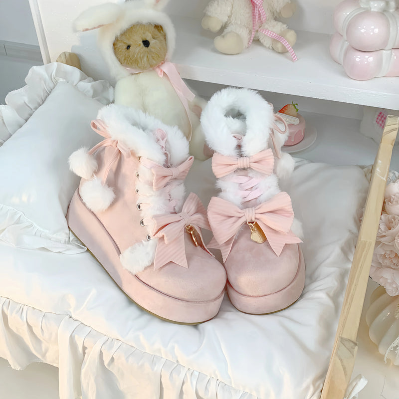 Aimee Warm & Cosy Lolita shoes — Cream Pink colour, product view