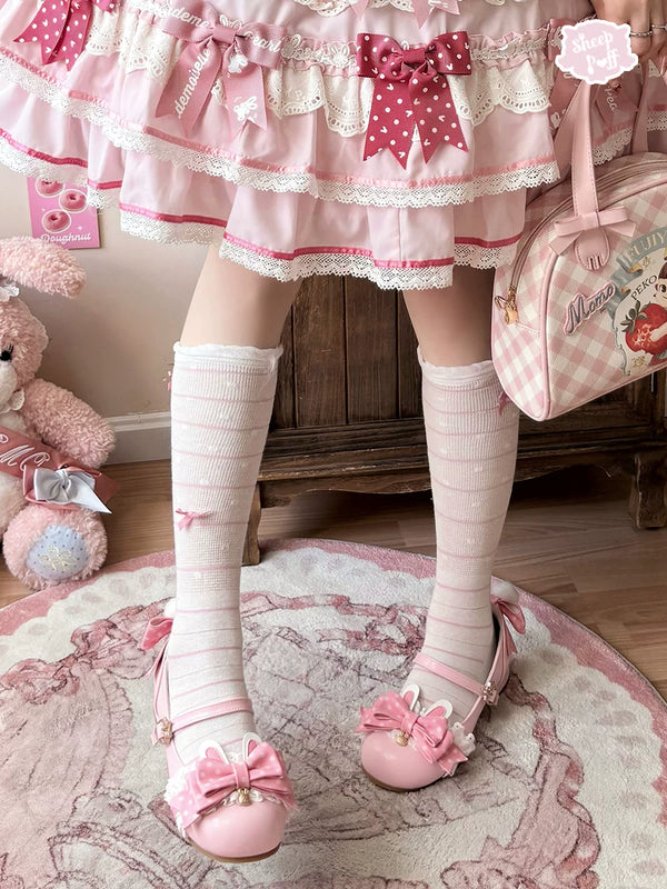 Sheep Puff Bunny Jam Lolita Shoes featuring cute bunny puff design, soft pastel colors, and stylish footwear for women.