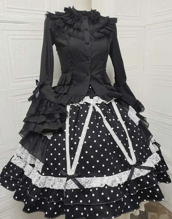 Sweet Angel - Japanese Old School Lolita Skirt - Polka Dots & Lace SK Skirt