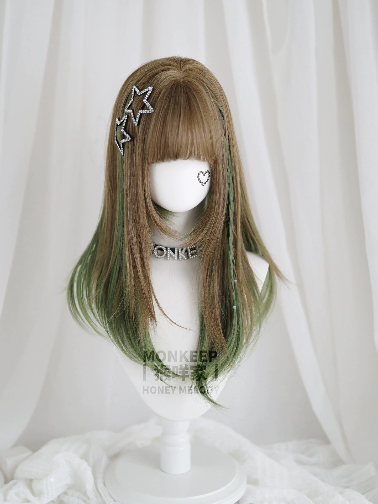 Spot MONKEEP Monkey Bajia, Liuxin Pie, bangs top hair piece natural straight broken hanging ear dye, original wig