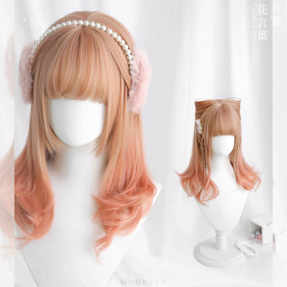 Spot MONKEEP Monkey Bajia, Flower Language Leaf 45CM Pear Blossom Air Curl Multi-layer Medium and Long Wig