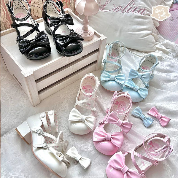 Sheep Puff Sweet Tea Lolita shoes featuring a playful sheep puff design and pastel-colored accents, perfect for stylish fashion.