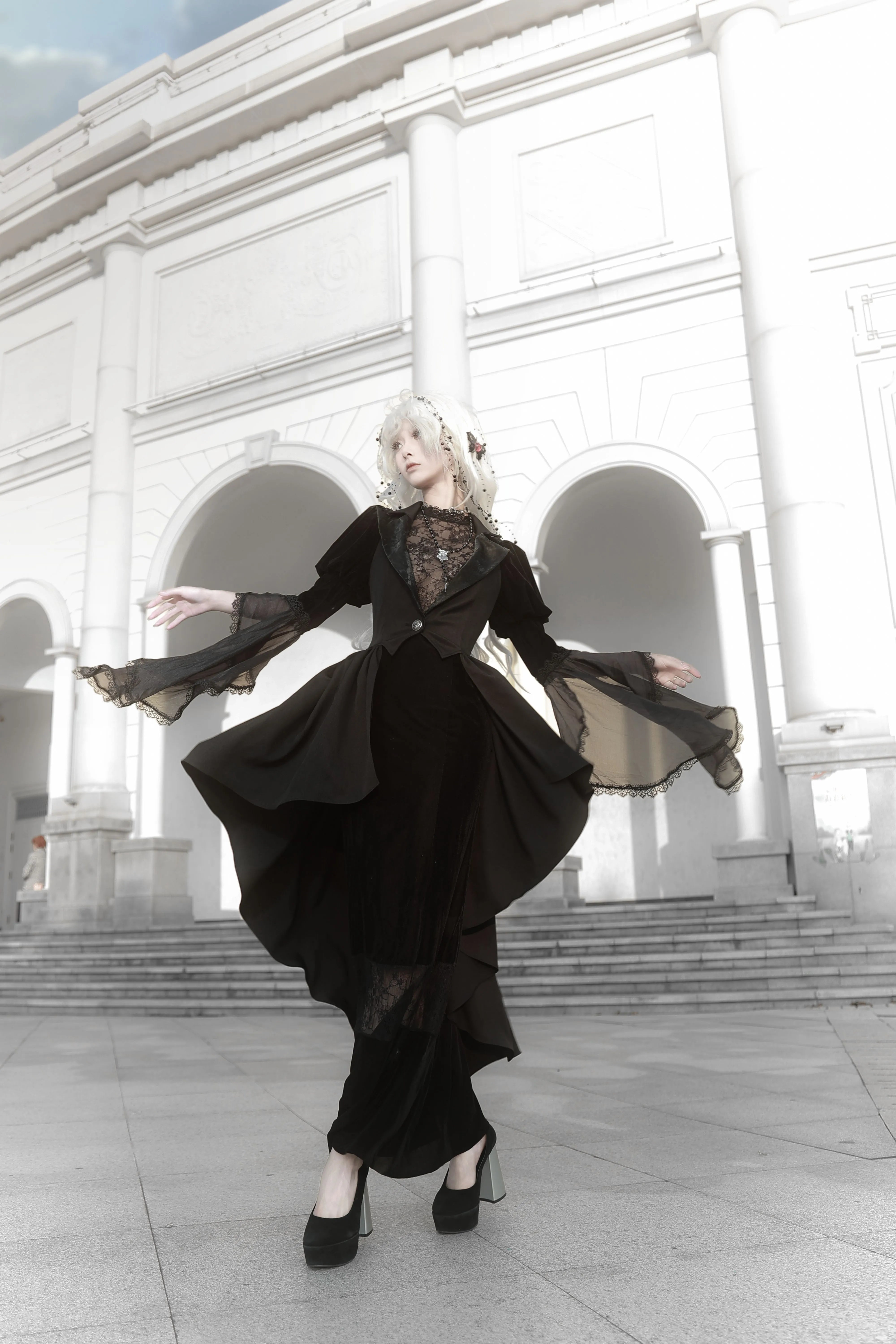 Shipping within three days Spot page Morticia Gothic Diablo Original Lolita fishtail skirt