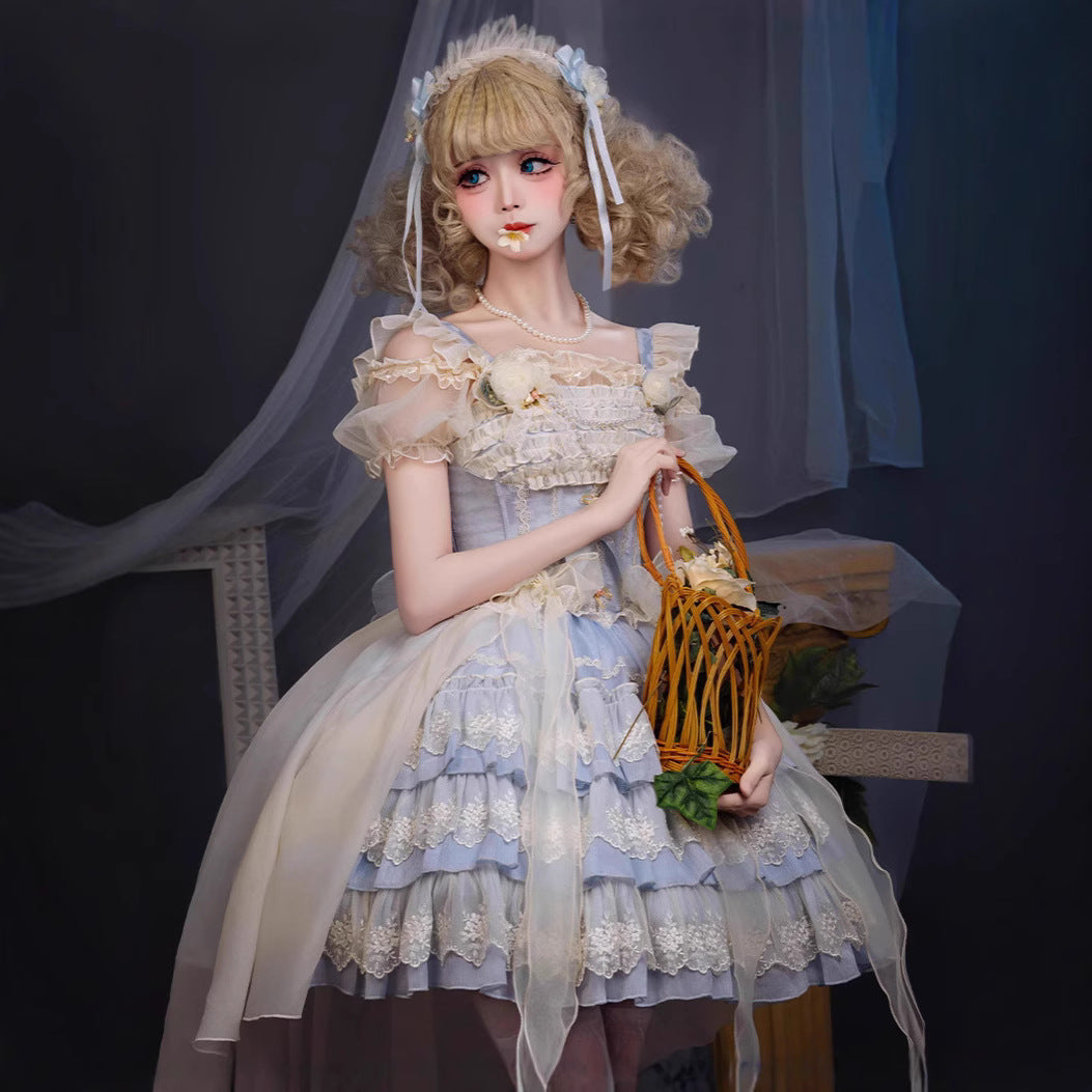 ZhiJinYuan -Tears of Rose- original lolita  short ballet style lo skirt dress JSK Lolita