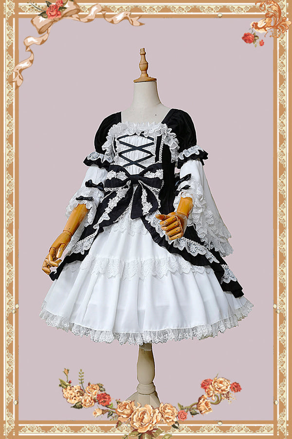 Infanta - Doll-like Old-School Lolita OP Dress - Patchwork Sleeve OP Dress