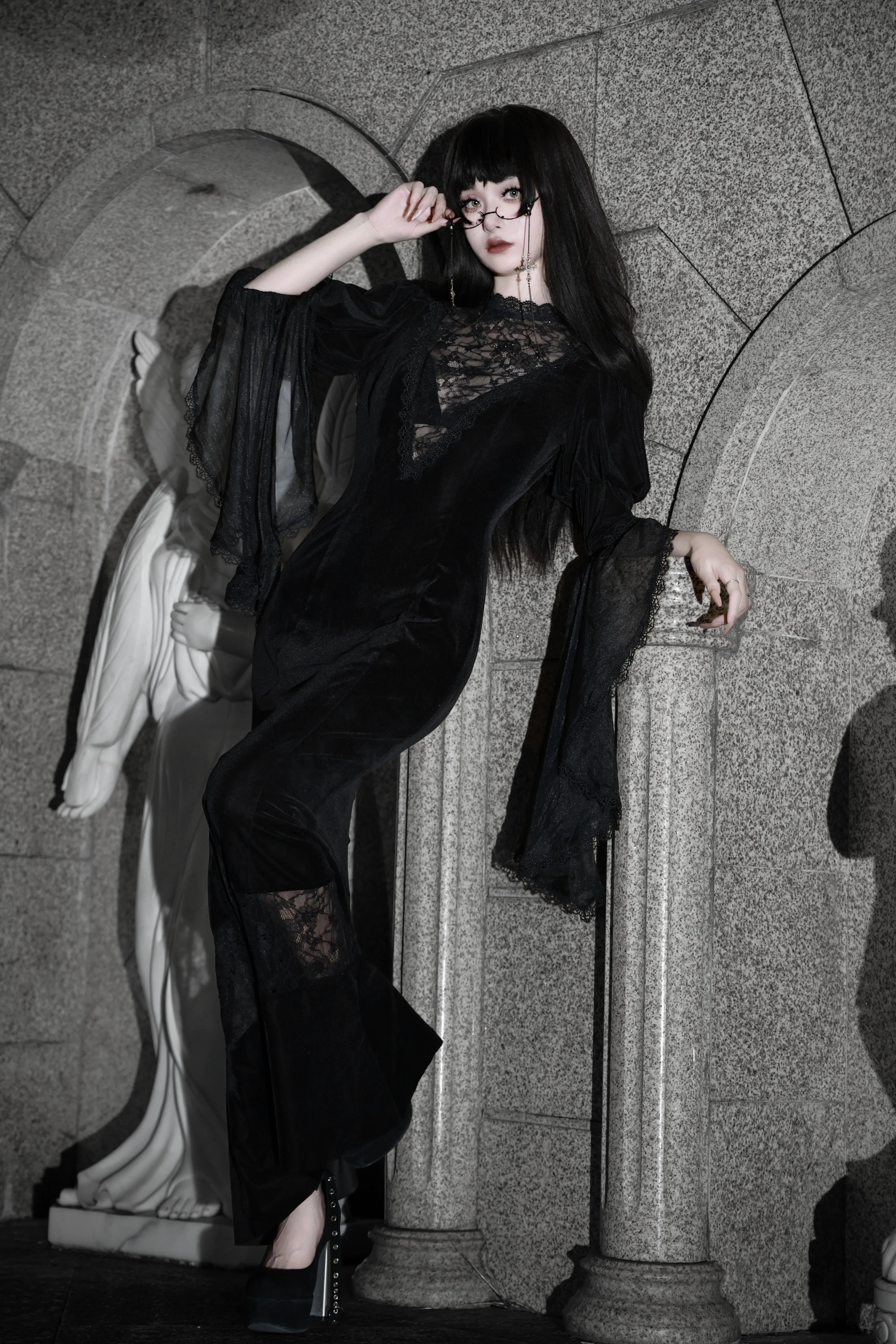 Shipping within three days Spot page Morticia Gothic Diablo Original Lolita fishtail skirt