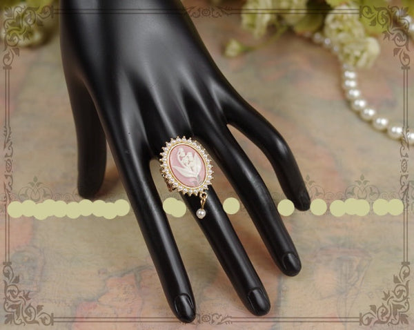 Rose of Sharon - Cameo Lolita Pearl Rings 4 Colors - Hand Accessory