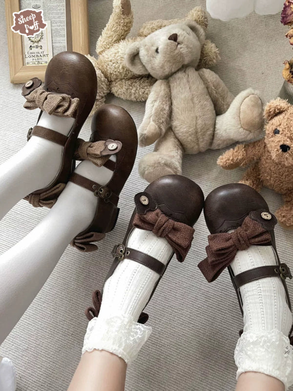 Sheep Puff Bear Room 1.0 Lolita Shoes featuring cute bear and sheep puff design in soft pastel colors.