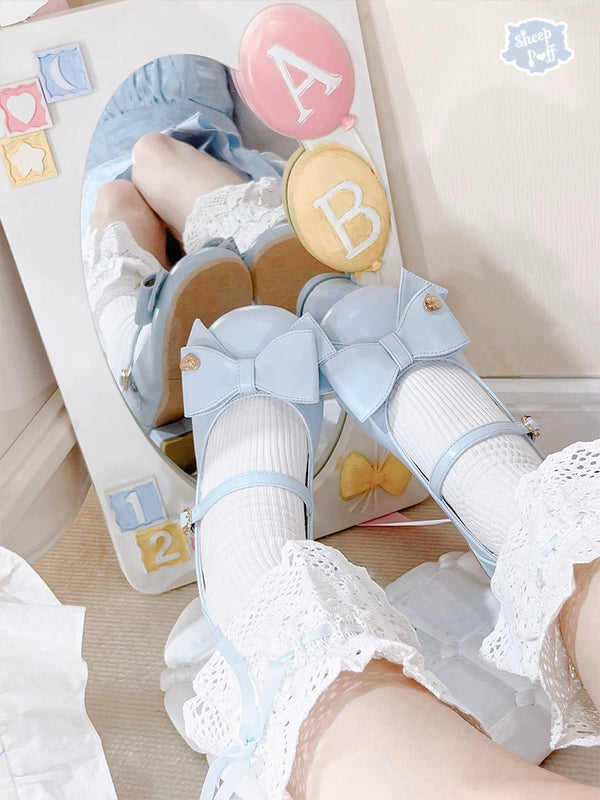 Sheep Puff Sheep Puff fondant bow low heel Lolita shoes with cute sheep design, perfect for elegant, playful fashion styles.