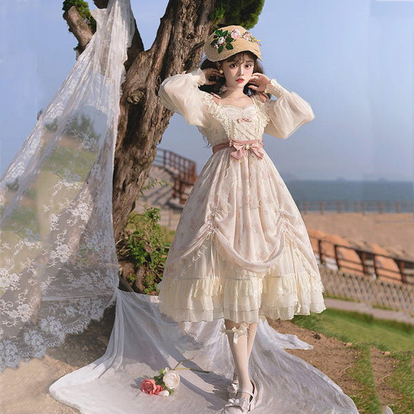 Letters from Unknown Star - Time Stationery - Elegant Lolita Long Sleeve OP Dress