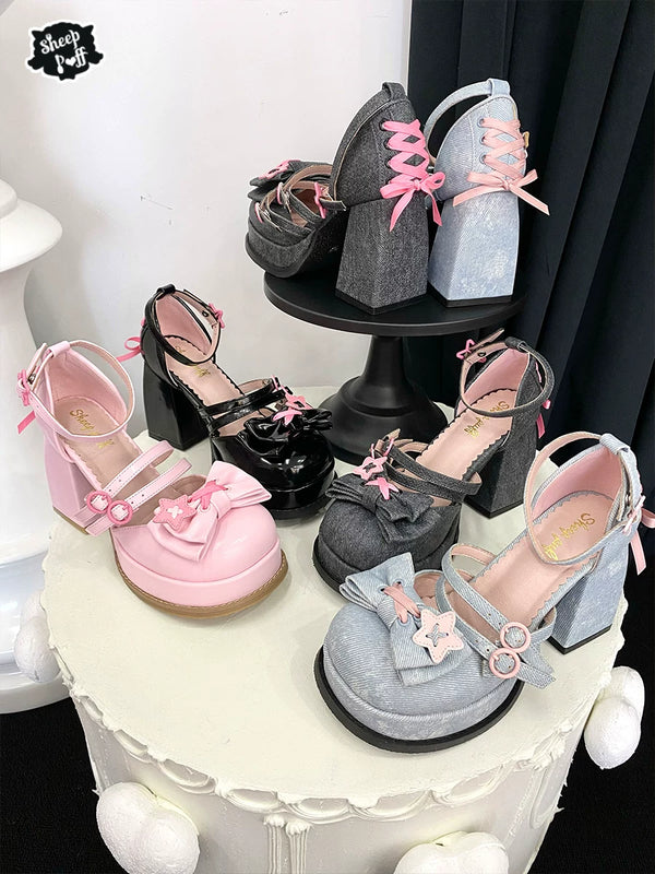 Sheep Puff Star Barbie Lolita heels featuring star embellishments and a cute, feminine design perfect for stylish footwear.