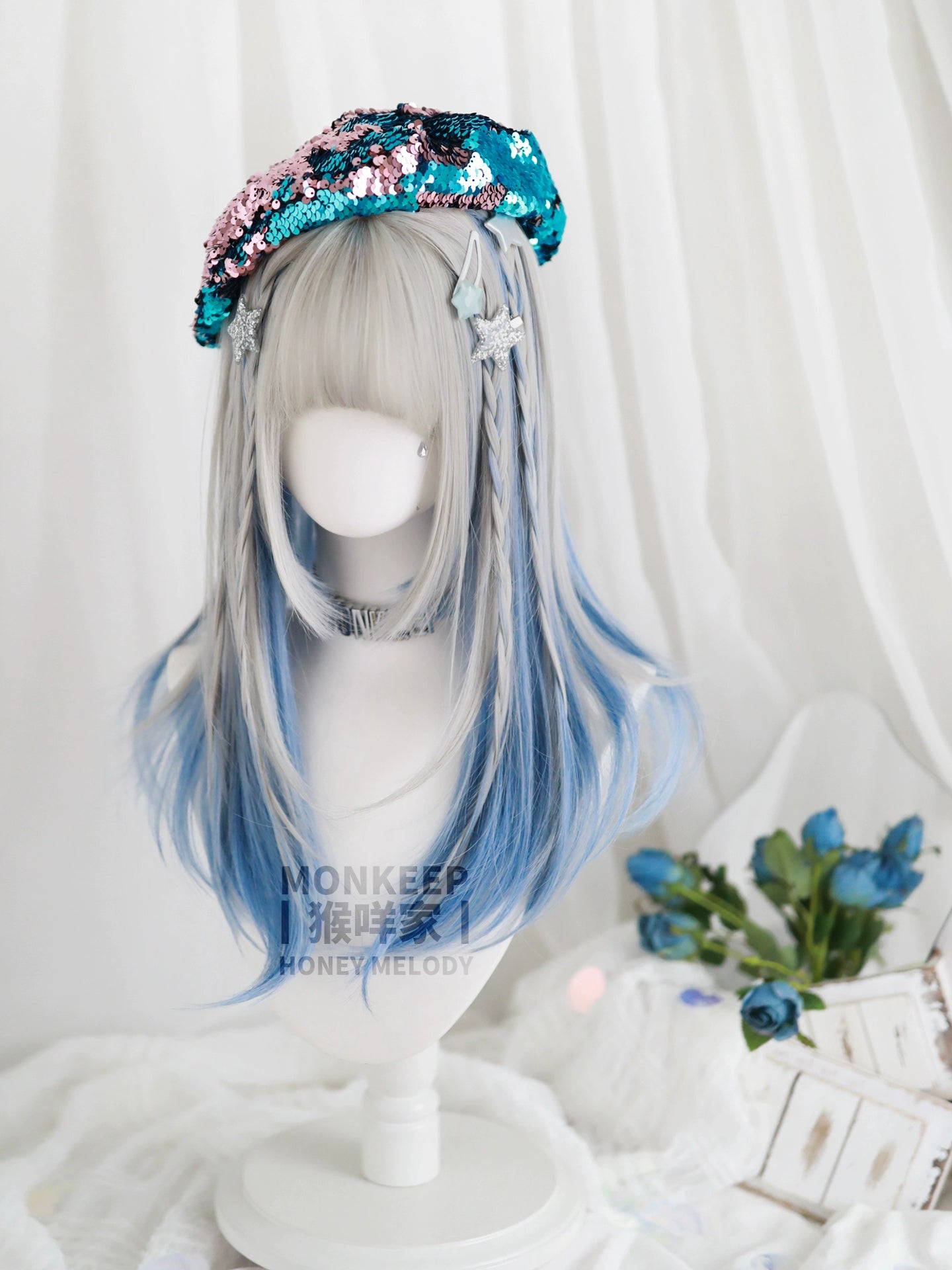 Spot MONKEEP Monkey Bajia, Liuxin Pie, bangs top hair piece natural straight broken hanging ear dye, original wig