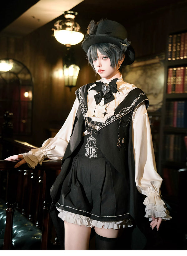 Letters from Unknown Star - Bunny Ear Meteorite - Embroidered Ouji Lolita Set, Hooded Vest