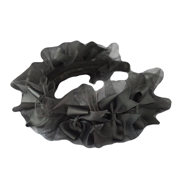 Black lace-trimmed Gothic Lolita KC with a bow decoration.
