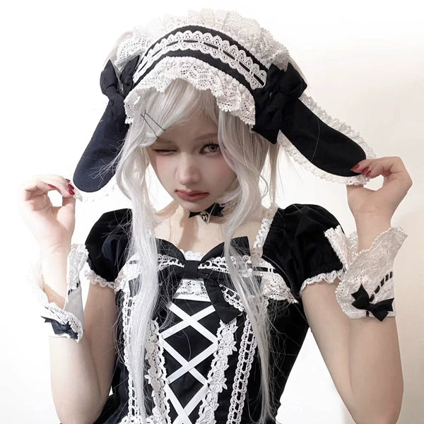 Miss Point - Vintage Petal Rabbit - Old School Lolita Headdress Suit With Bunny Ear