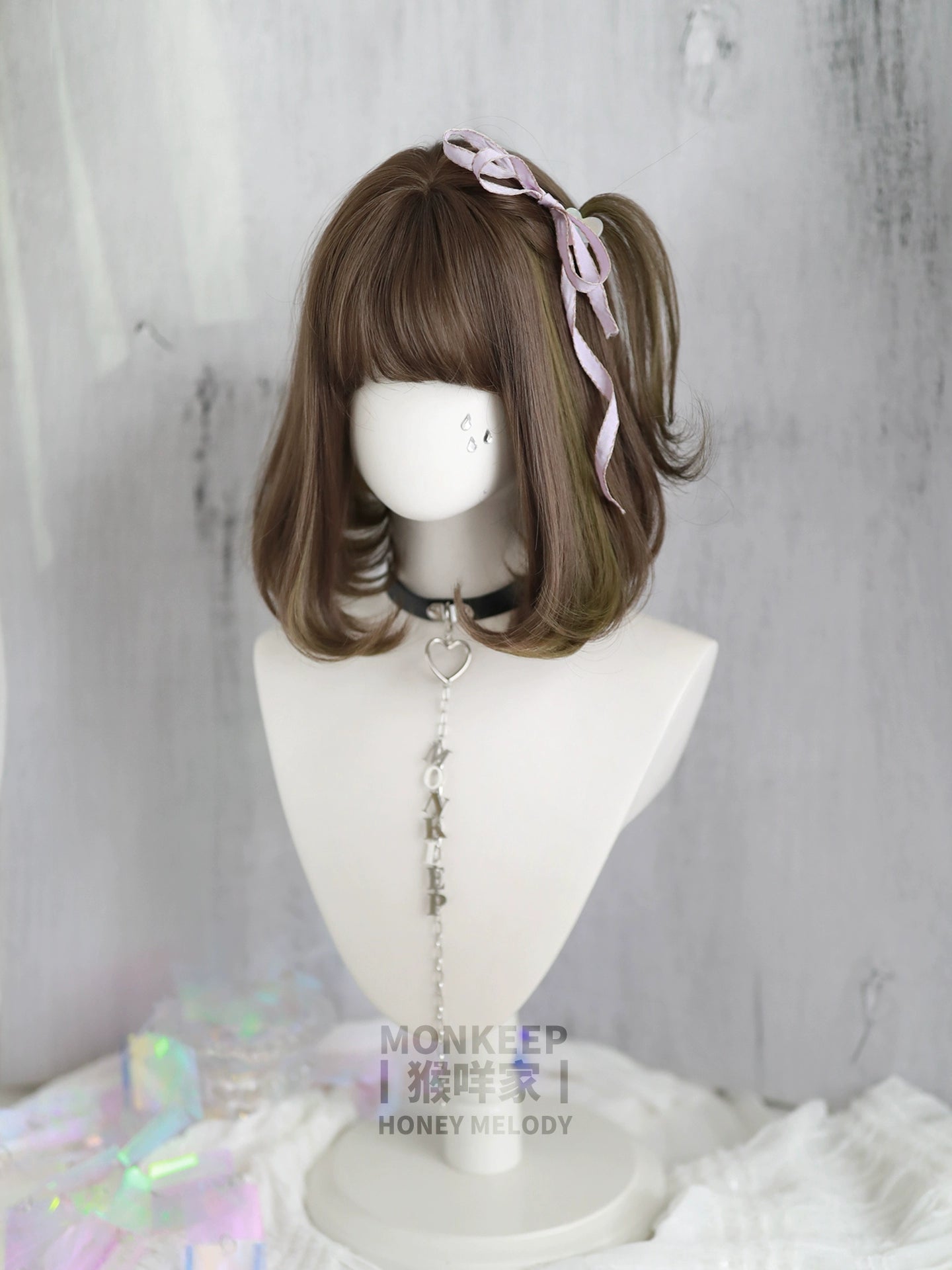 Spot MONKEEP Monkey Bajia, Sandwich Fruit Pie, Bangs Top Hair Piece Inner Buckle Interlayer Highlights, Original Wig