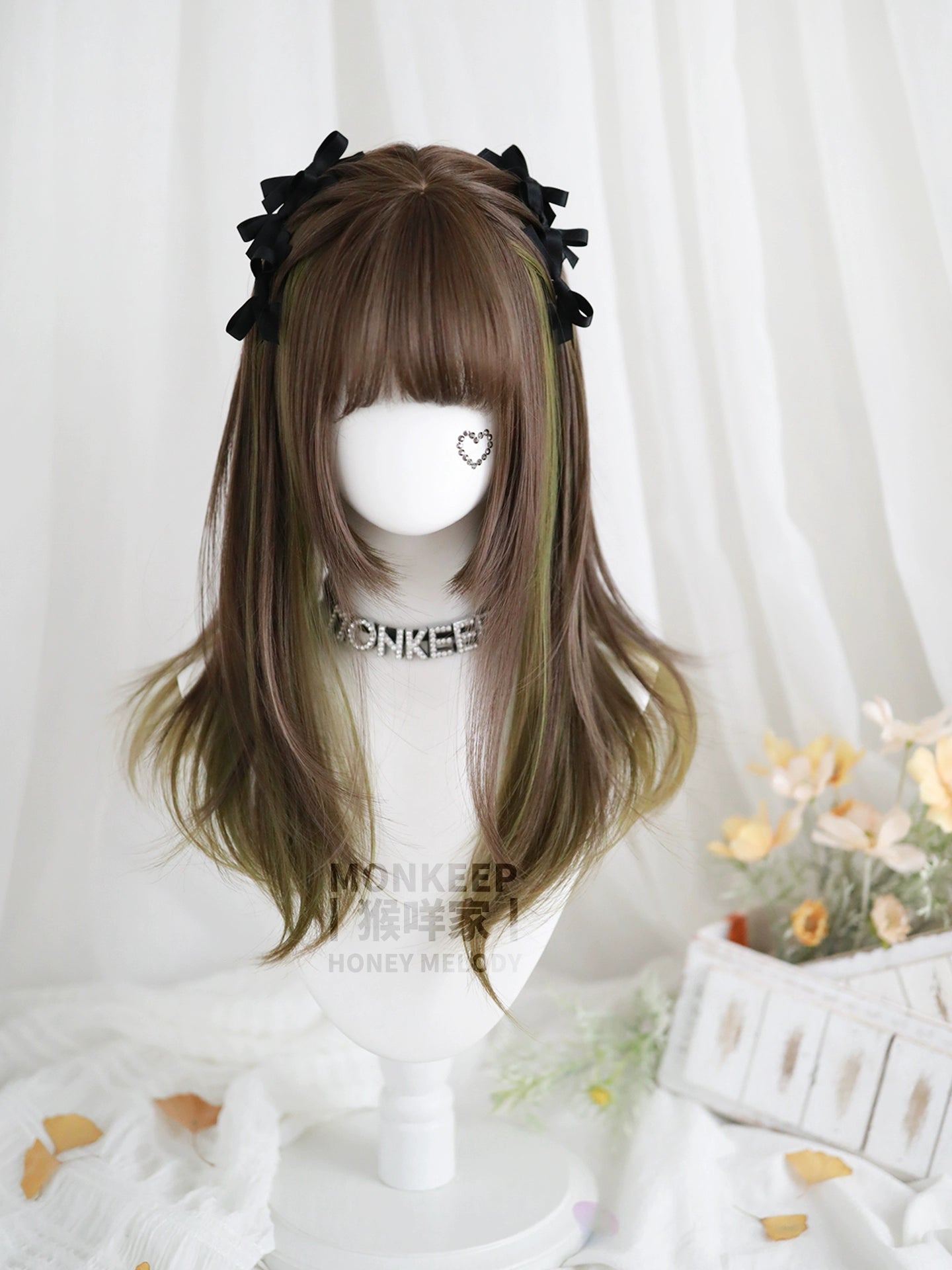 Spot MONKEEP Monkey Bajia, Liuxin Pie, bangs top hair piece natural straight broken hanging ear dye, original wig