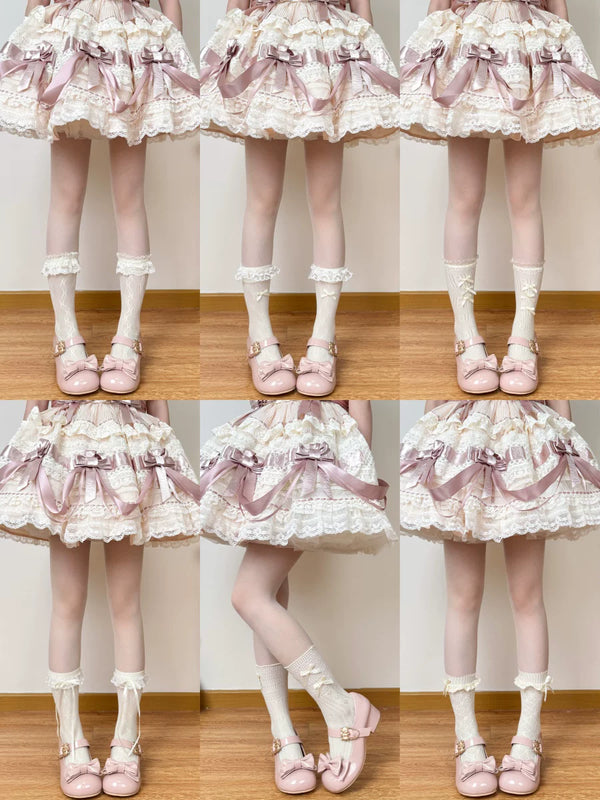 Cream lace socks with bow details and delicate Lolita styling