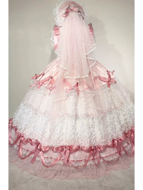 Emoji Dream - Sweet Lolita Formal Gown - Pink tiered lace Sweet