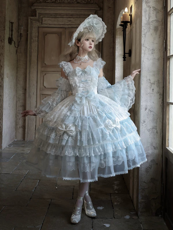 Blue Pear Island Tea Overture of Spring Sweet Lolita JSK, front view