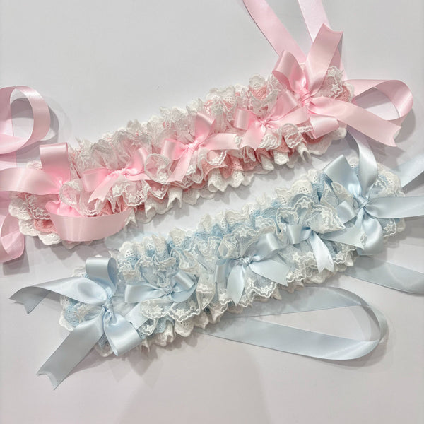 Cat Tart pastel Lolita lace headband with ribbon bows in pink and blue