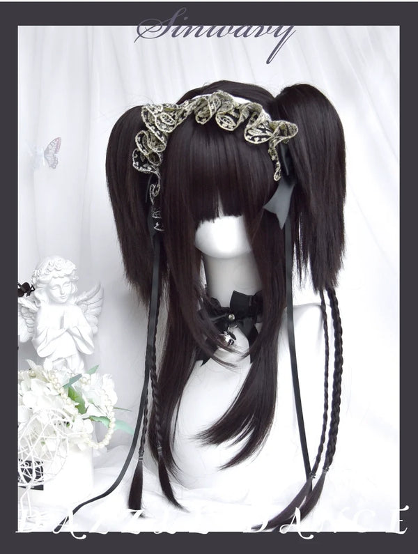 Sinwavy - Gothic Lolita Wig Black Natural - Hair With Ponytails & Braids Wig