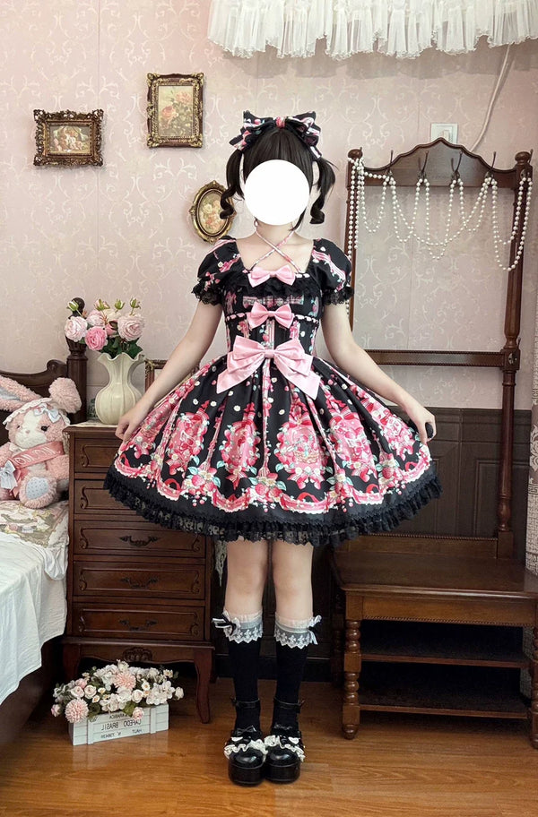 Infanta - Strawberry Chef - Printed Old School Lolita Dress, Detachable Bows