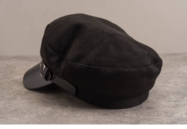 Black Gothic Lolita newsboy hat with belt detail