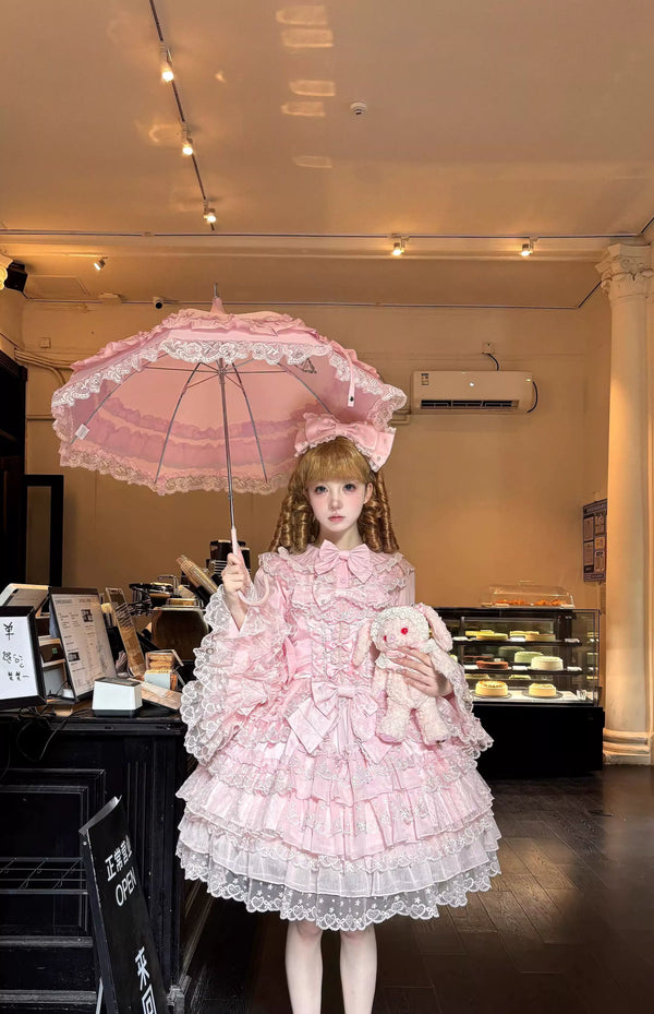 Sugar Girl - Love Overture - Sweet Lolita JSK Dress, Tiered Ruffles and Heart Lace