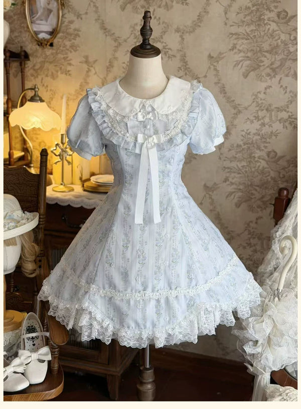 Yanran - Sweet Lolita Floral OP Dress - Pale blue one-piece Lolita