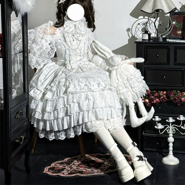 Hanguliang Concluding Love Feather white tiered lace JSK