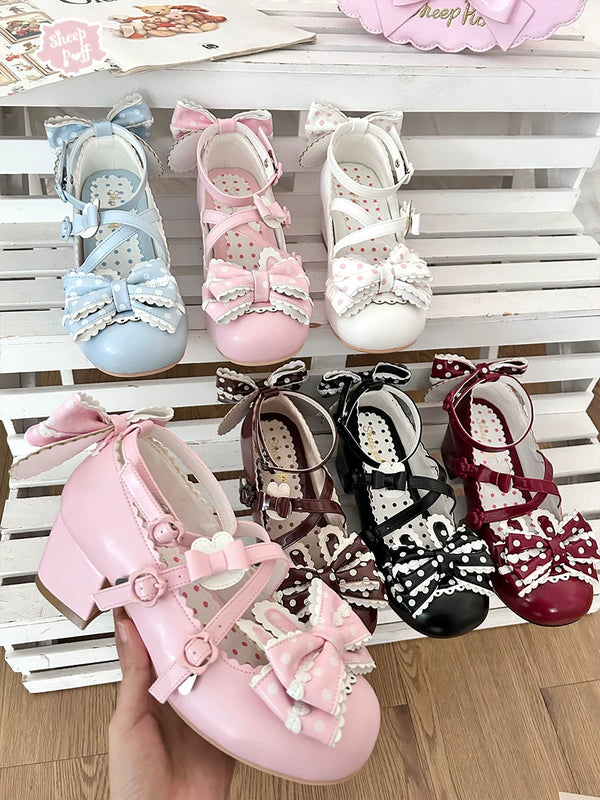 Sheep Puff Bubble Bunny mid-heel Lolita shoes featuring cute bunny design, soft pastel colors, and decorative puff details.