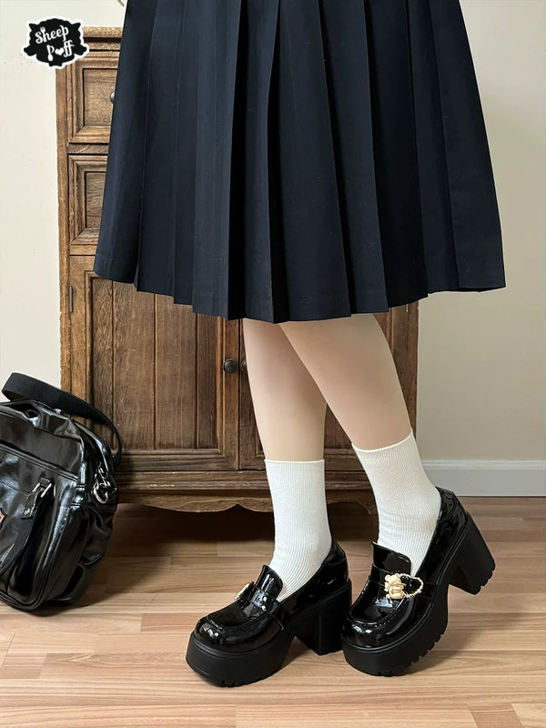Sheep Puff Hugging Bear Lolita shoes with cute animal detailing and uniform heel, designed for stylish and comfortable wear.