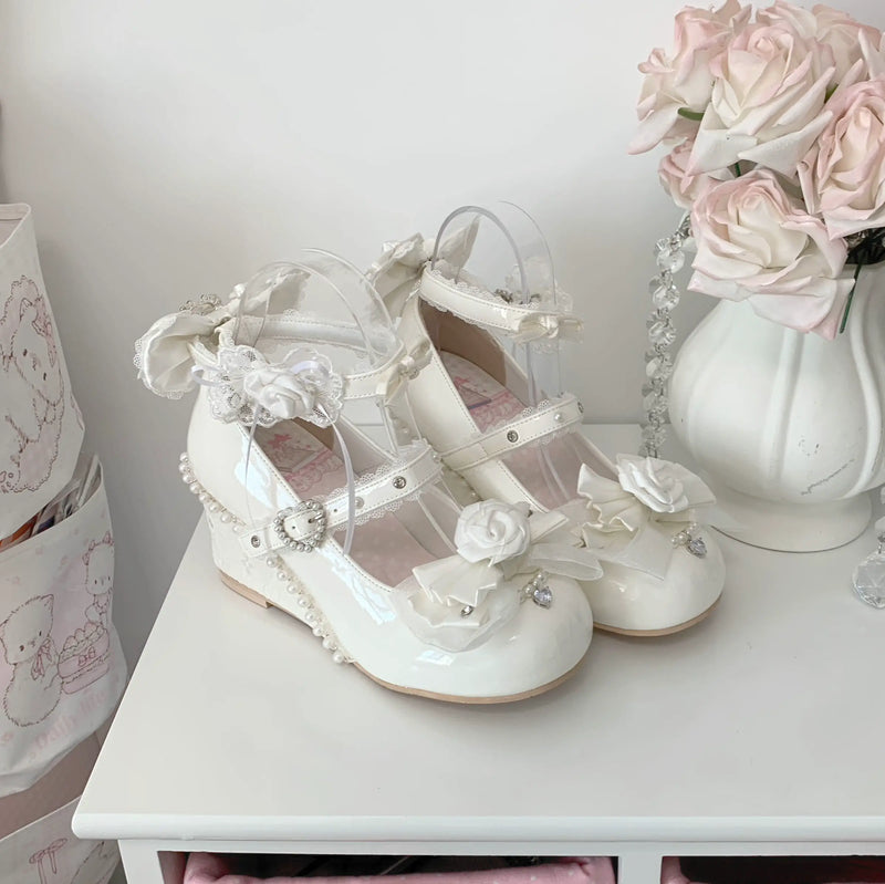 Aimee Baroque Rose Lolita shoes — Bridal White colour, product view