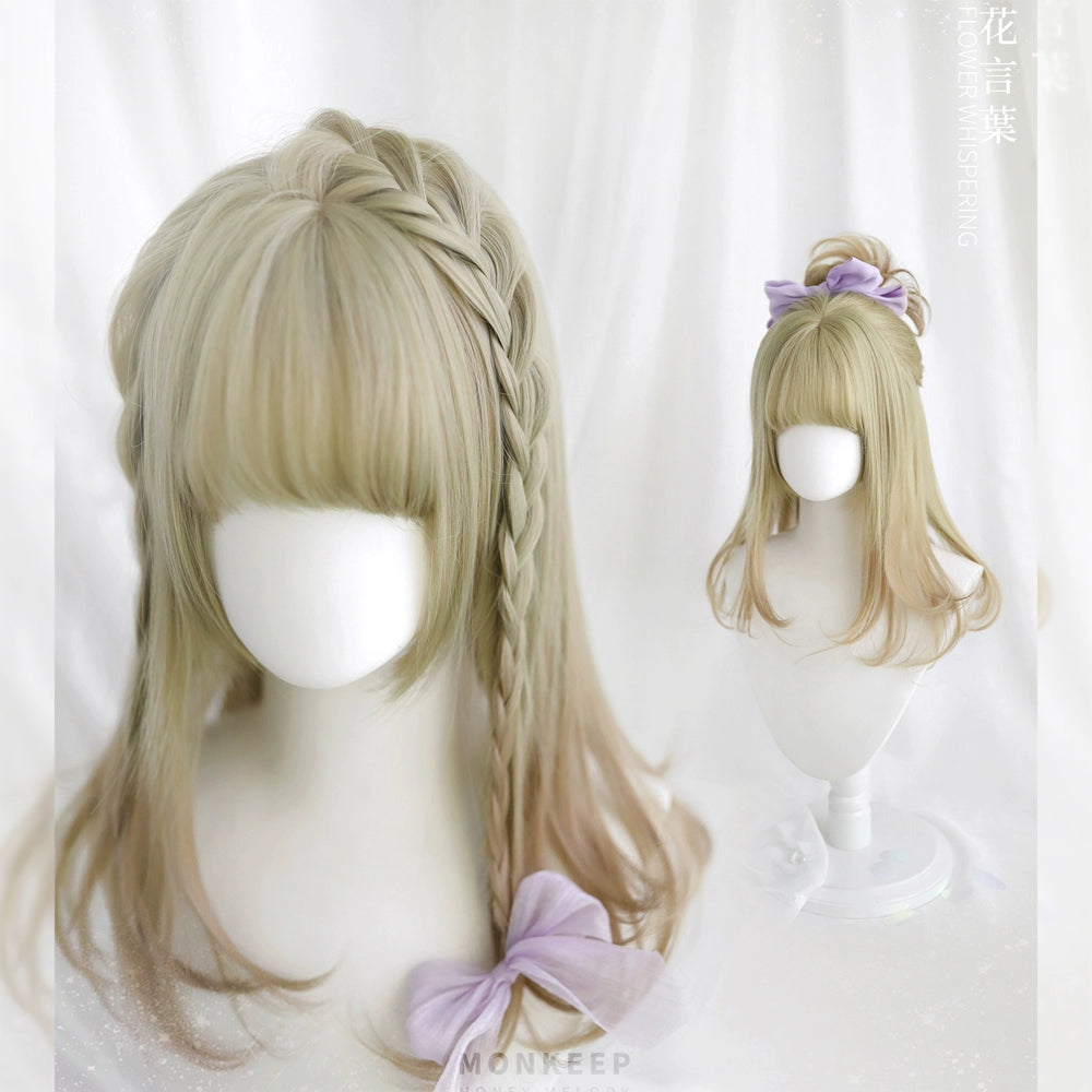 Spot MONKEEP Monkey Bajia, Flower Language Leaf 45CM Pear Blossom Air Curl Multi-layer Medium and Long Wig
