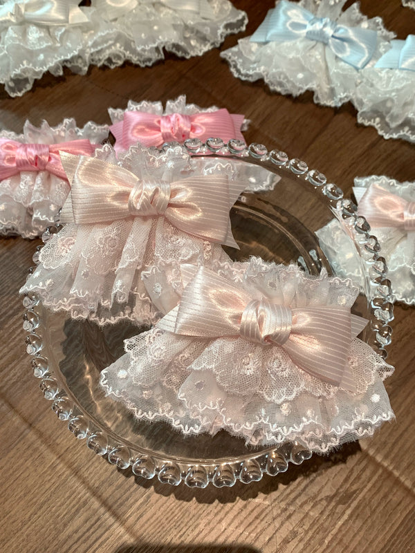 Burgundy woven band lace Lolita wrist cuff with strawberry angel and bow detail