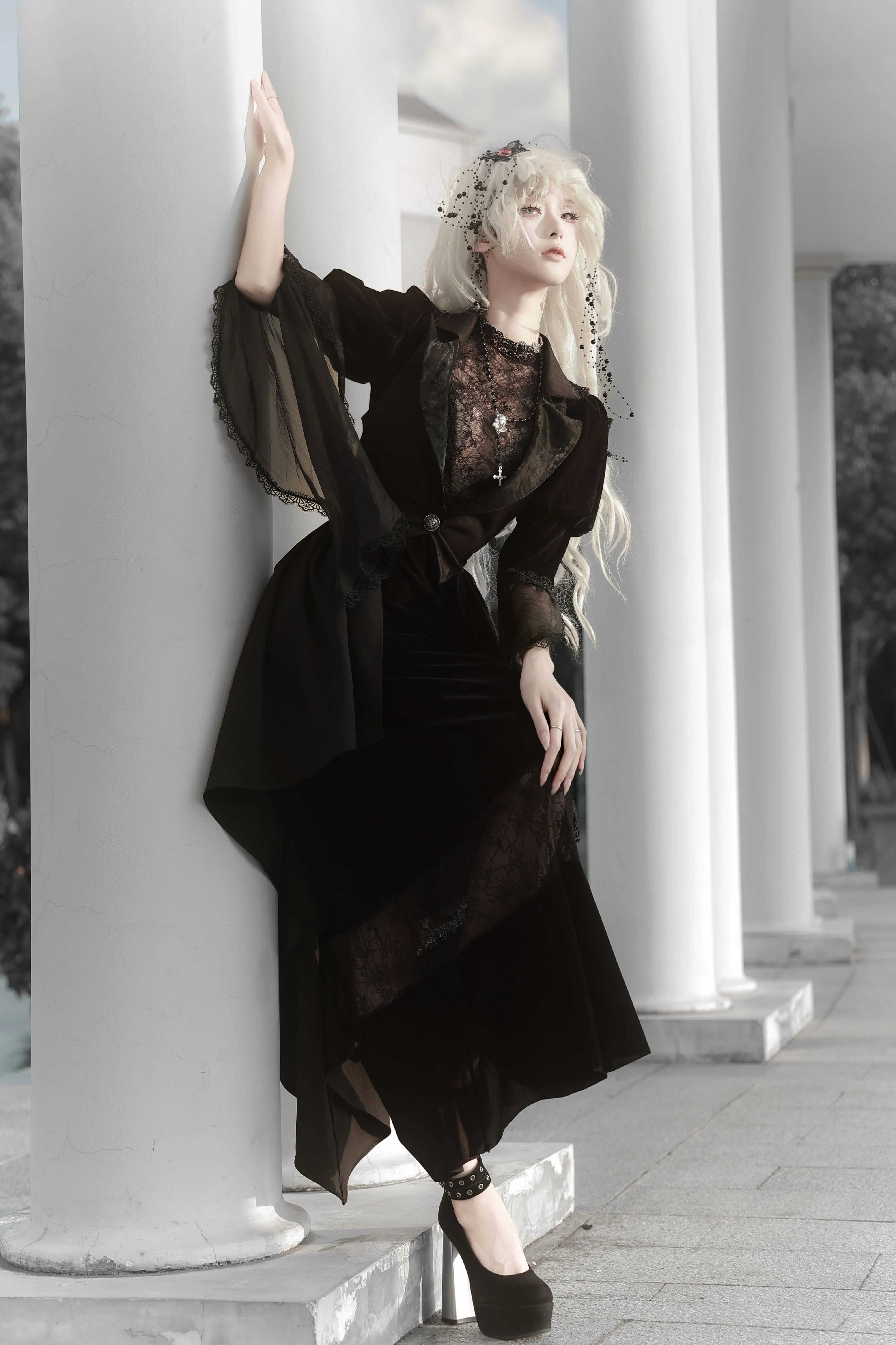 Shipping within three days Spot page Morticia Gothic Diablo Original Lolita fishtail skirt