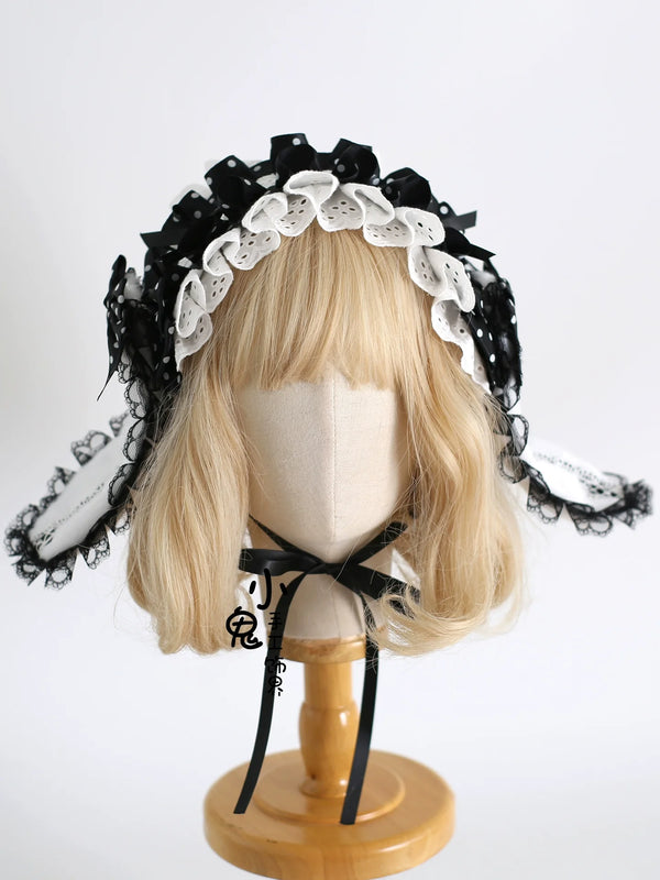 Xiaogui - Polka Dot Lolita Headdress - Detachable Bunny Ear Headwear