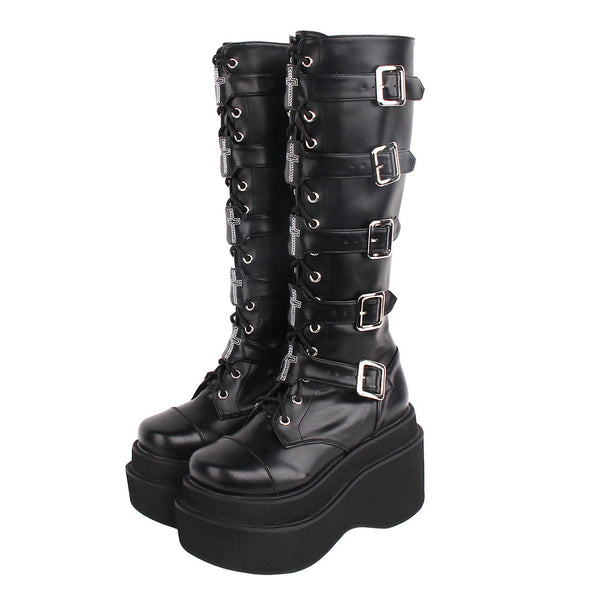 Angelic imprint - J-fashion Punk Lolita Classic Black - High Boots Shoes