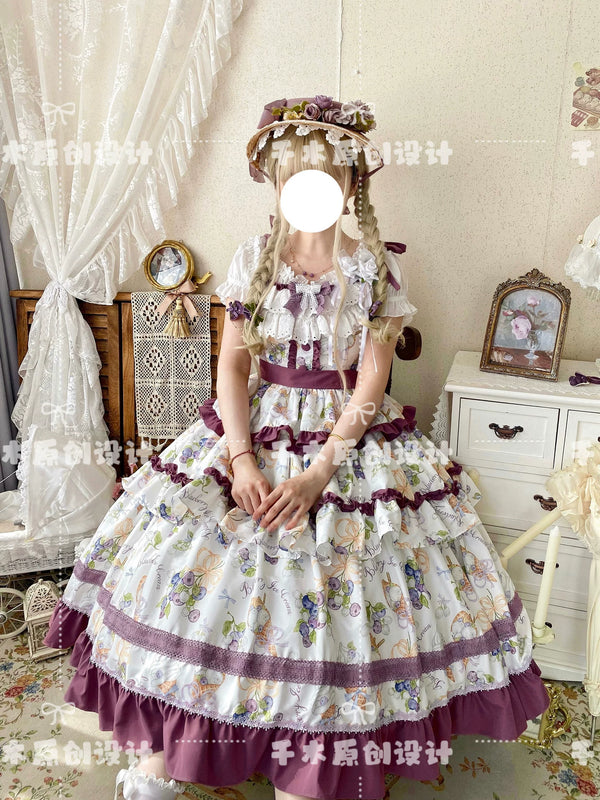 Light green trim pastoral Lolita long JSK on model