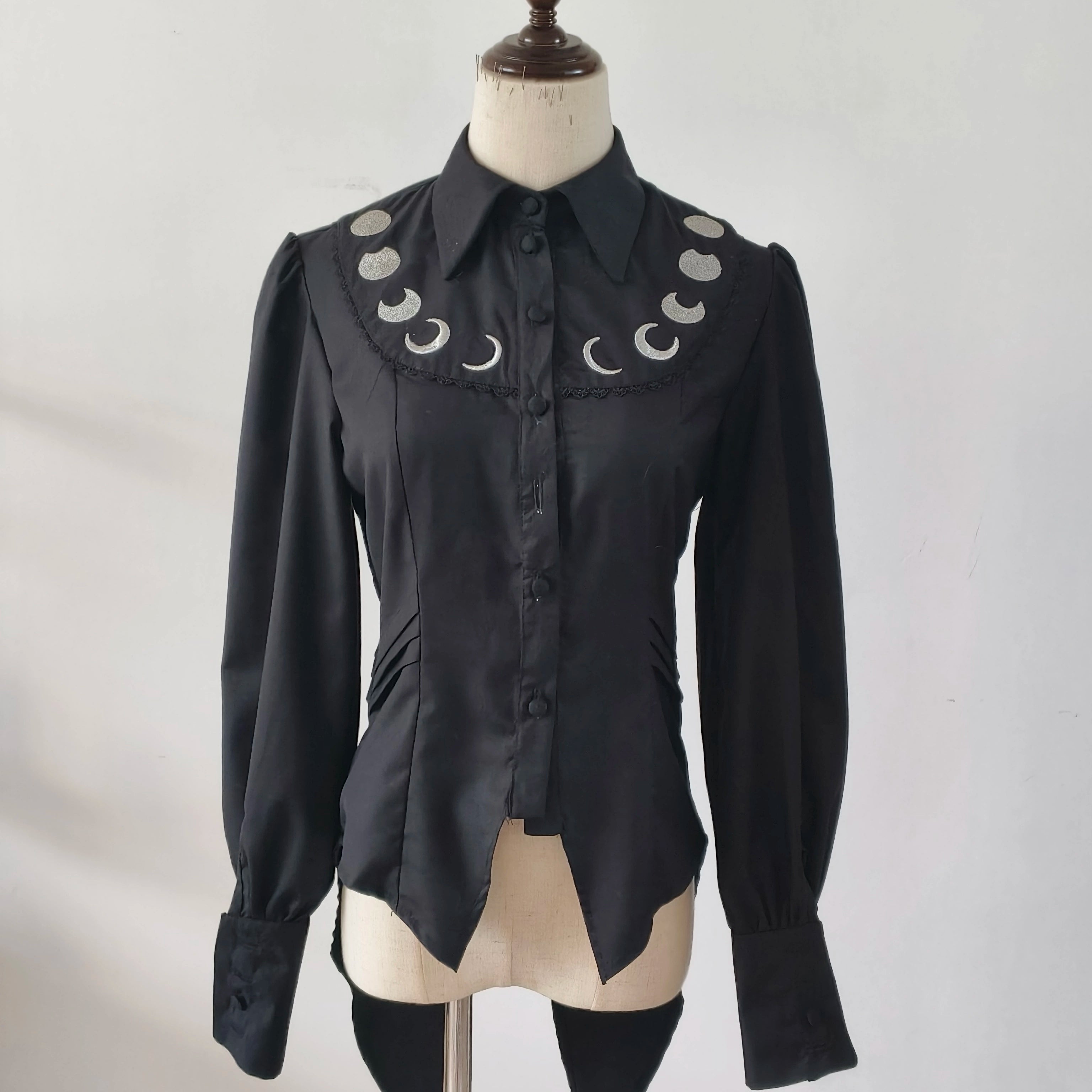 Spot Page Moon Phase Embroidery Shirt Acorn Lolita Original Design Gothic Everyday Elegance Inside