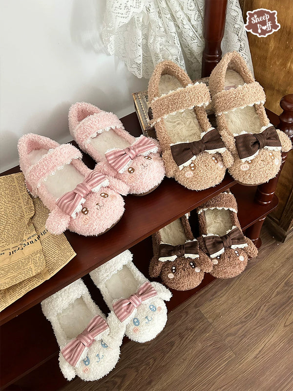 Sheep Puff Curly Puppy Low Heel Lolita Shoes featuring adorable sheep and puppy designs in a cute, feminine style.