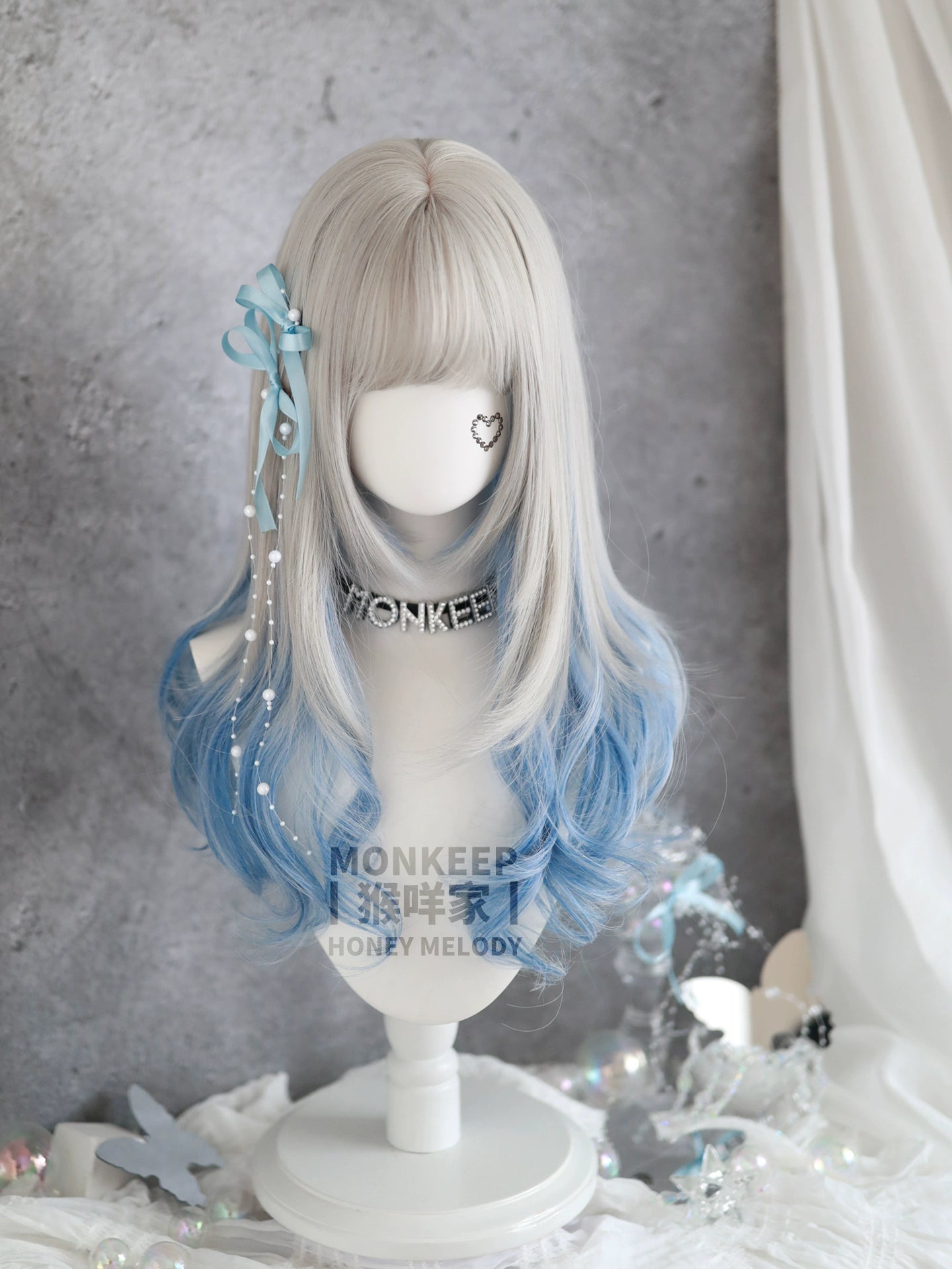 Spot MONKEEP Monkey Bajia, Flow Heart Twist Pie Bangs Top Hair Piece Air Tail Roll Hanging Ear Dyeing Original Wig