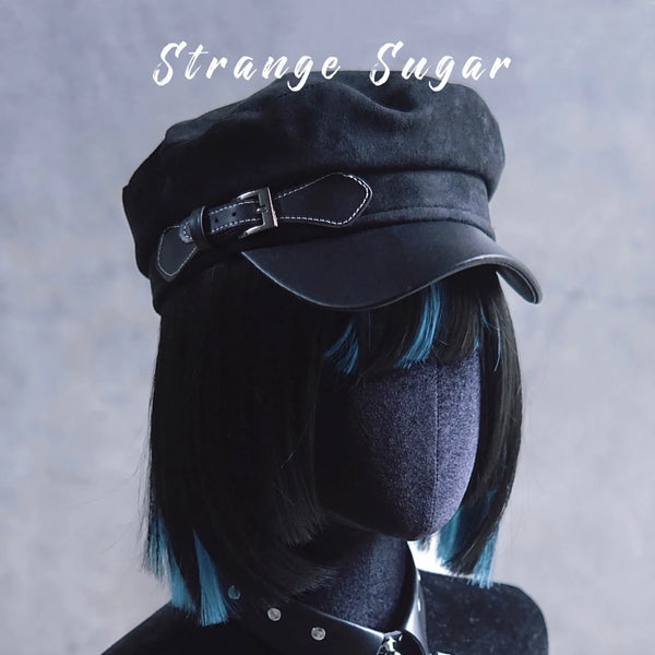 Strange Sugar - Gothic Lolita Hat Leather Buckle - Lolita Newsboy Hat Headwear