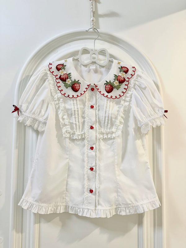 Treasure Box Lolita - Fantasy Strawberry Garden - Short-Sleeve Lolita Blouse