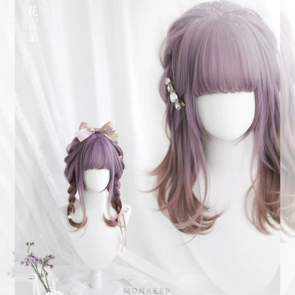 Spot MONKEEP Monkey Bajia, Flower Language Leaf 45CM Pear Blossom Air Curl Multi-layer Medium and Long Wig