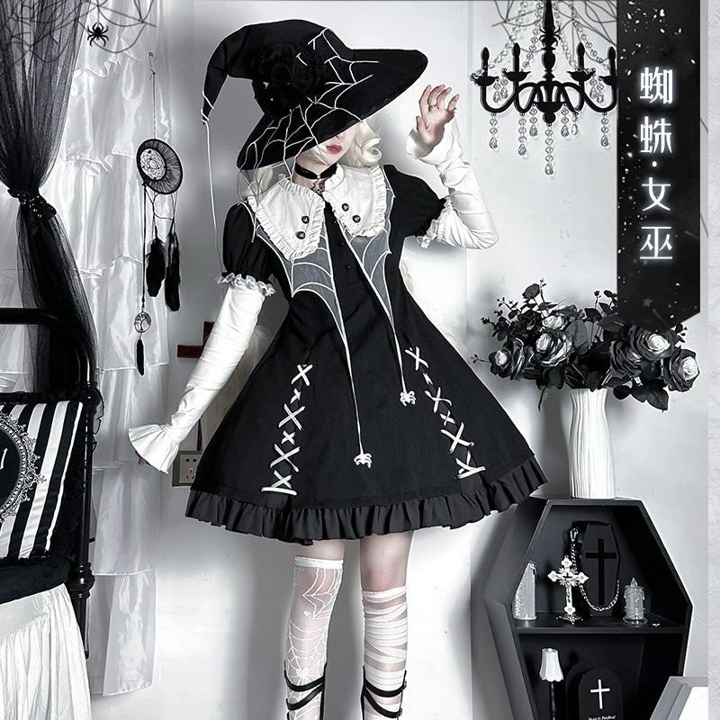 ZhiJinYuan - Spider Witch - Gothic Lolita Dark-theme Cobweb Unique OP