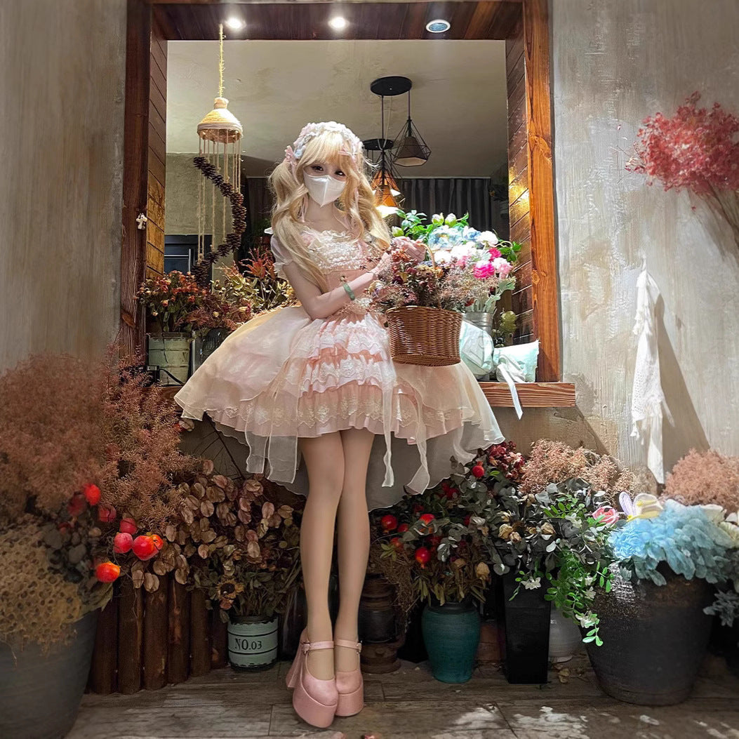 ZhiJinYuan -Tears of Rose- original lolita  short ballet style lo skirt dress JSK Lolita